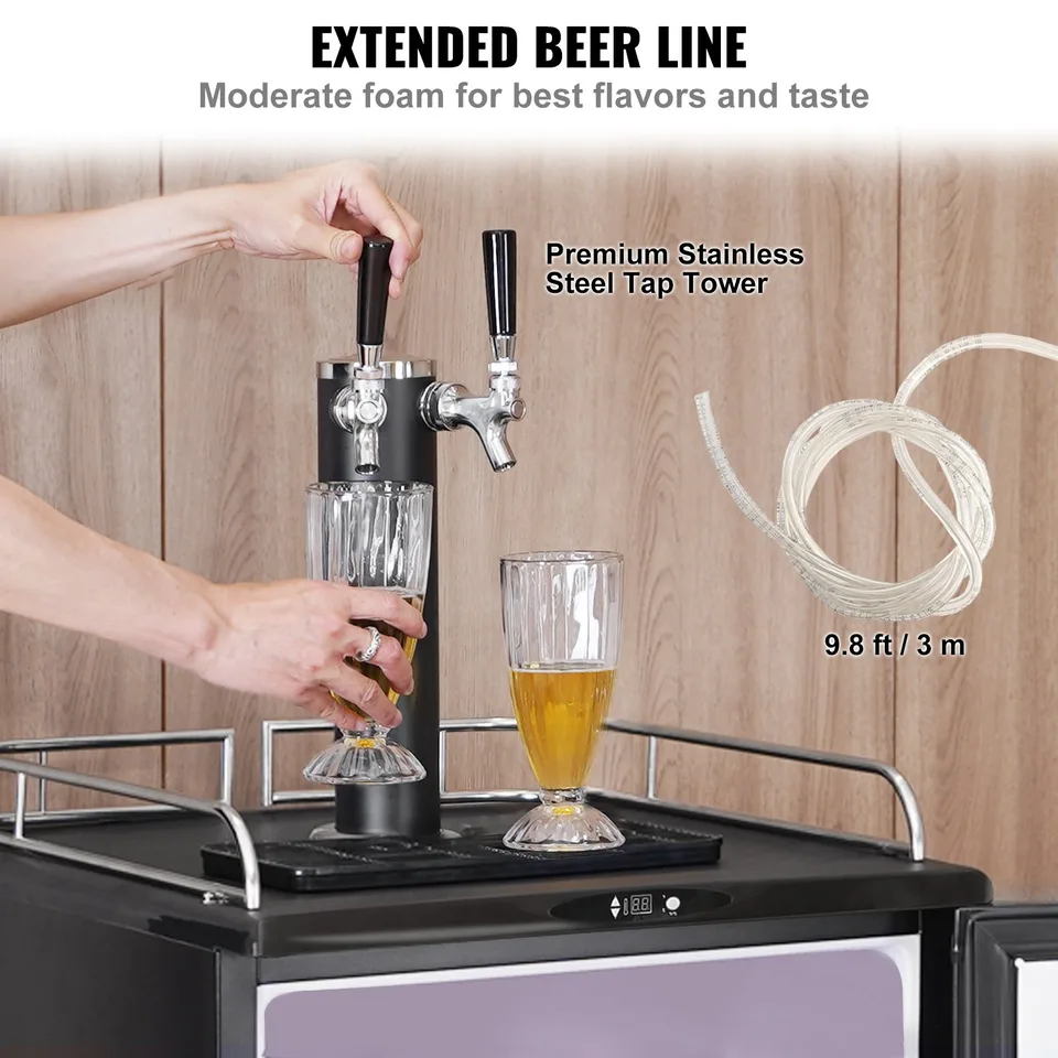 Beer Kegerator, Dual Tap Draft Beer Dispenser, Full Size Keg Refrigerator With Shelves, CO2 Cylinder, Drip Tray & Rail, 32°F- 75.2°F view 3