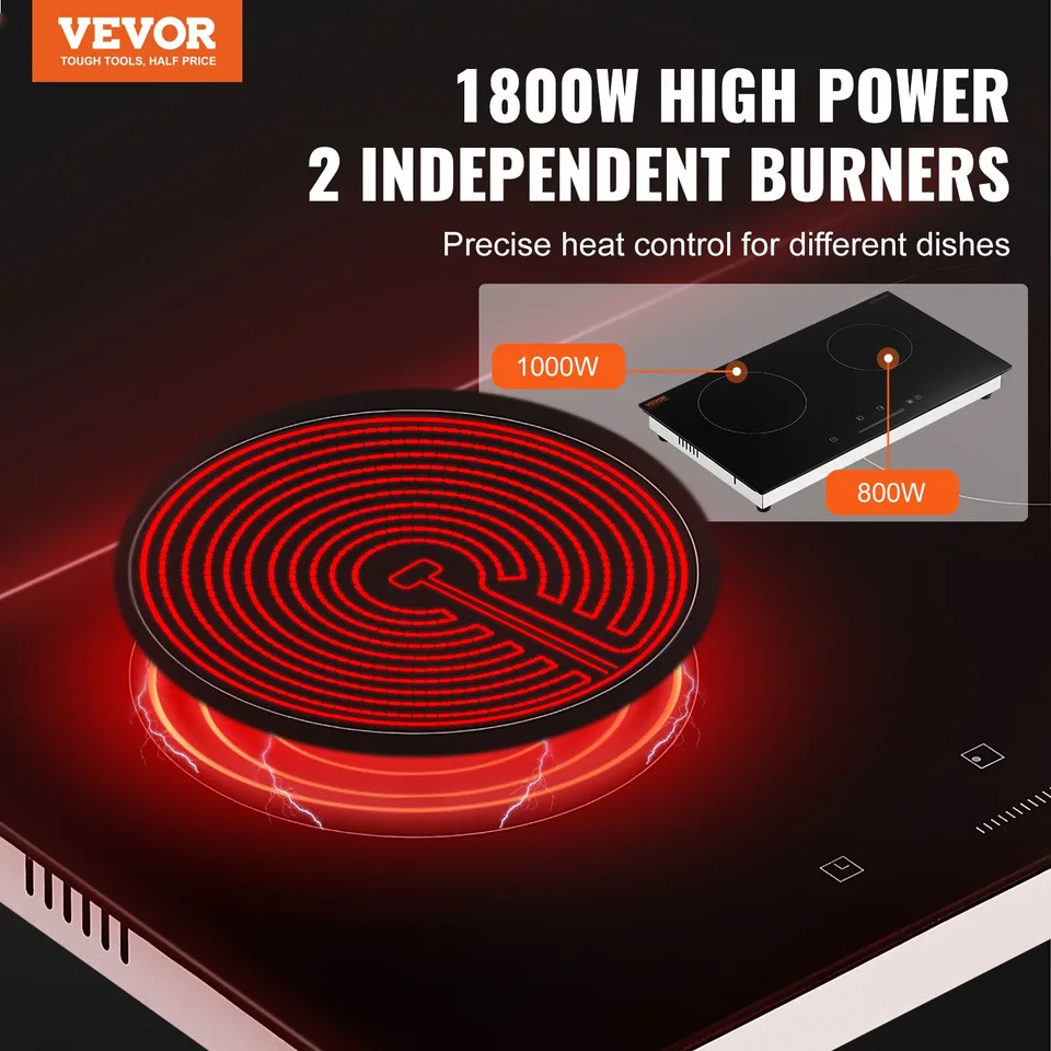 Built-in Electric Cooktop Radiant Ceramic Cooktop 2 Burners 23.6x13.3 Inch view 4