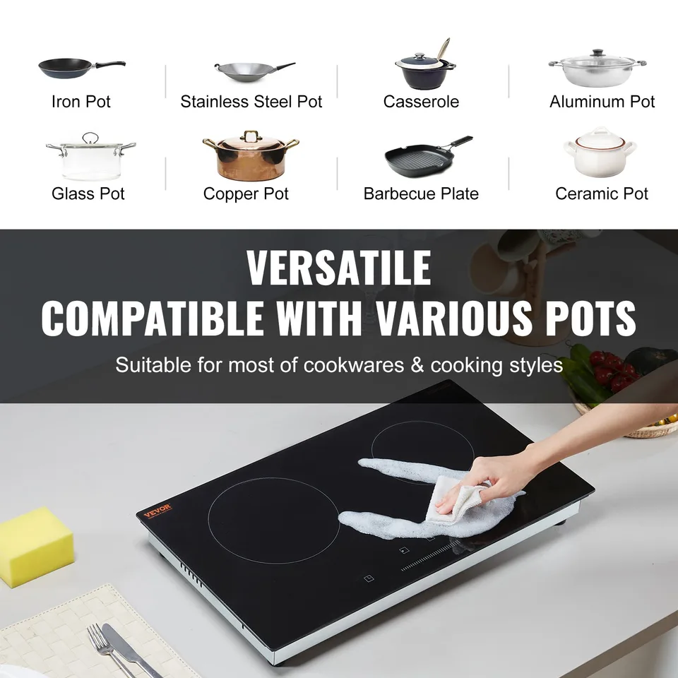 Built-in Electric Cooktop Radiant Ceramic Cooktop 2 Burners 23.6x13.3 Inch view 3