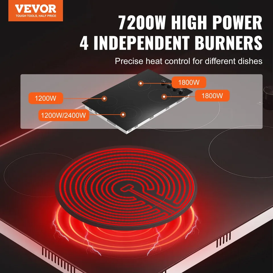 Built-in Electric Cooktop Radiant Ceramic Cooktop 4 Burners 30.3x20.5 Inch view 4