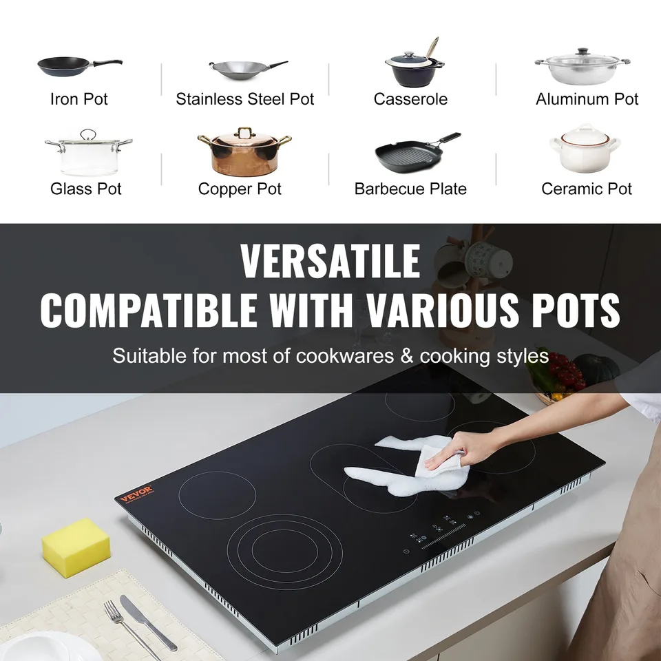 Built-in Electric Cooktop Radiant Ceramic Cooktop 5 Burners 35.4x20.5 Inch view 3
