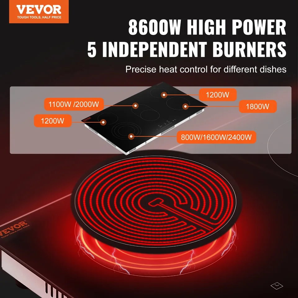 Built-in Electric Cooktop Radiant Ceramic Cooktop 5 Burners 35.4x20.5 Inch view 2