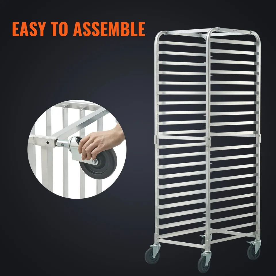 Bun Pan Rack, 20-Tier Commercial Bakery Racks With Brake Wheels, Aluminum Racking Trolley Storage For Half & Full Sheet, Speed Rack For view 3