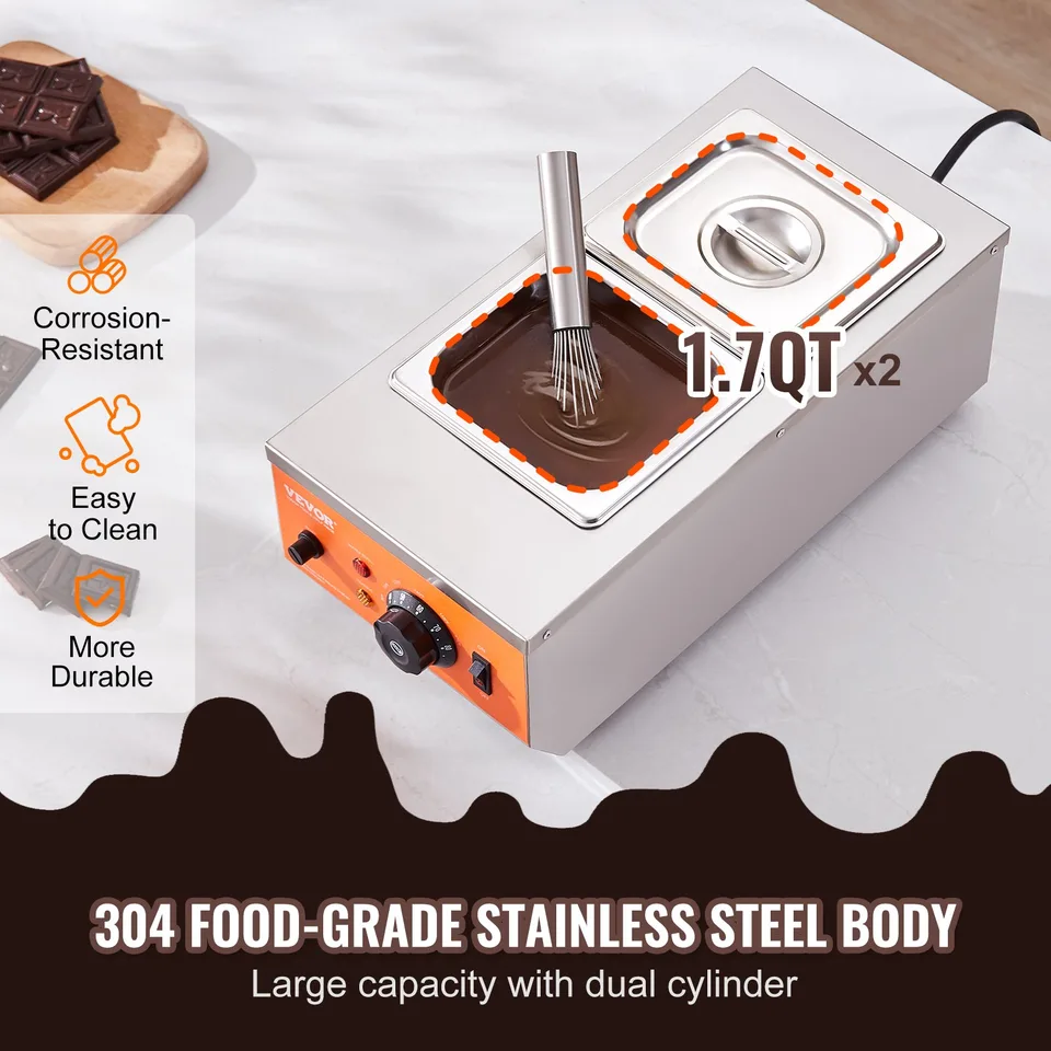 Chocolate Tempering Machine, 9 Lbs 2 Tanks Chocolate Melting Pot With TEMP Control 86~185F, 800W Stainless Steel Electric Commercial Food view 2