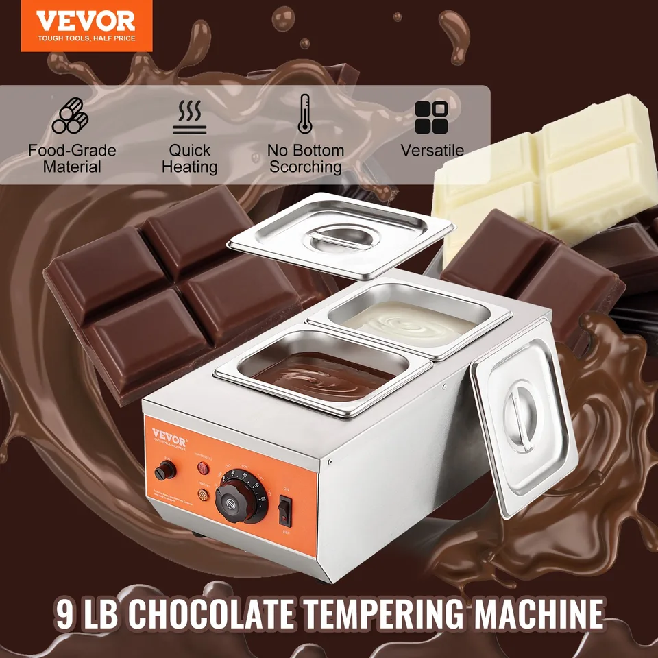 Chocolate Tempering Machine, 9 Lbs 2 Tanks Chocolate Melting Pot With TEMP Control 86~185F, 800W Stainless Steel Electric Commercial Food view 3