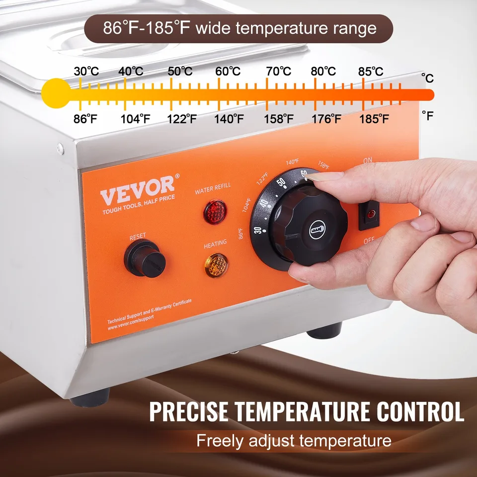 Chocolate Tempering Machine, 9 Lbs 2 Tanks Chocolate Melting Pot With TEMP Control 86~185F, 800W Stainless Steel Electric Commercial Food view 4