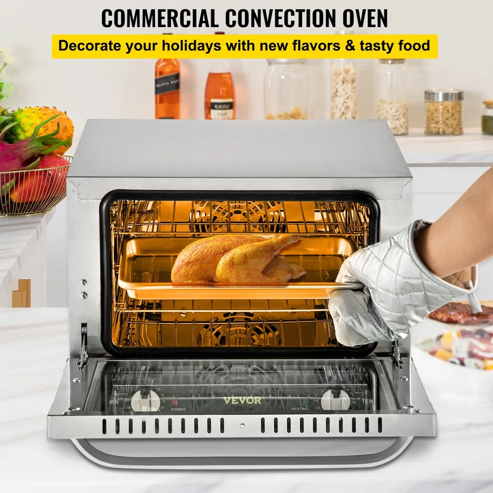 Commercial Convection Oven, 21L 19 Qt, Quarter-Size Conventional Oven Countertop, 1440W 3-Tier Toaster W Front Glass Door, Electric Baking view 2