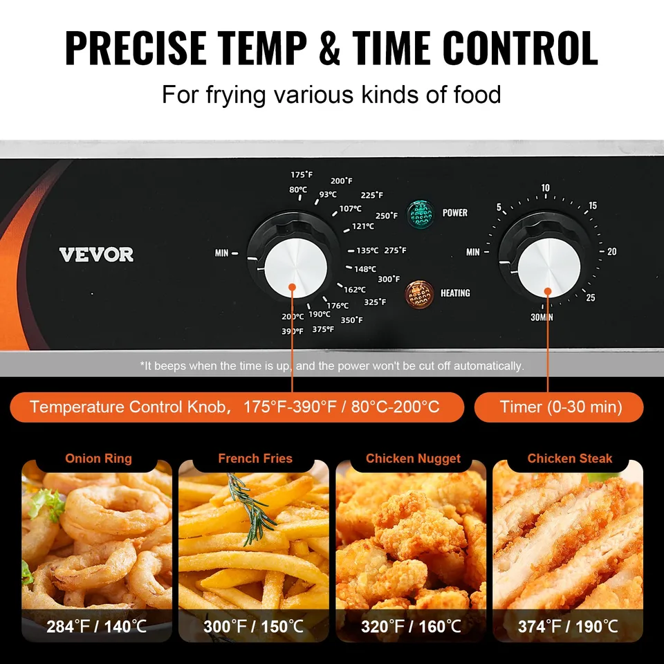 Commercial Electric Deep Fryer Countertop Fryer 3500W Dual Tank 2x9Qt/8.5L view 3