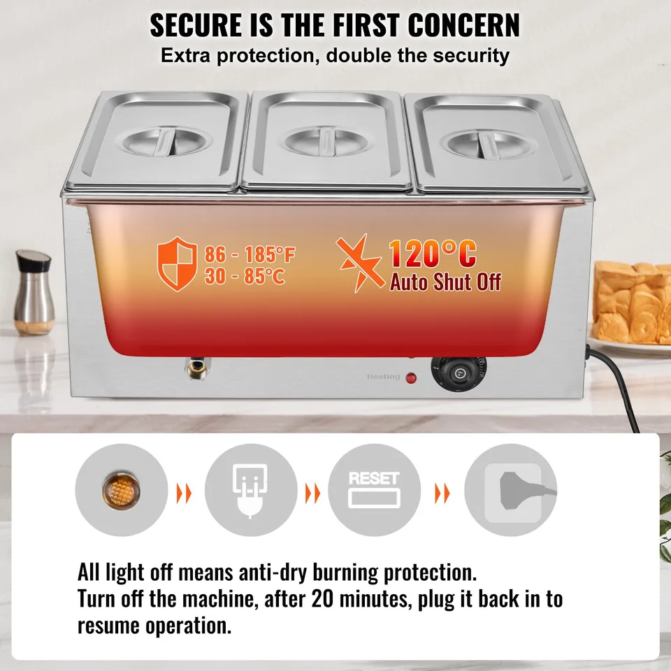 Commercial Electric Food Warmer 3-Pan Countertop Buffet 24QT Bain Marie view 3