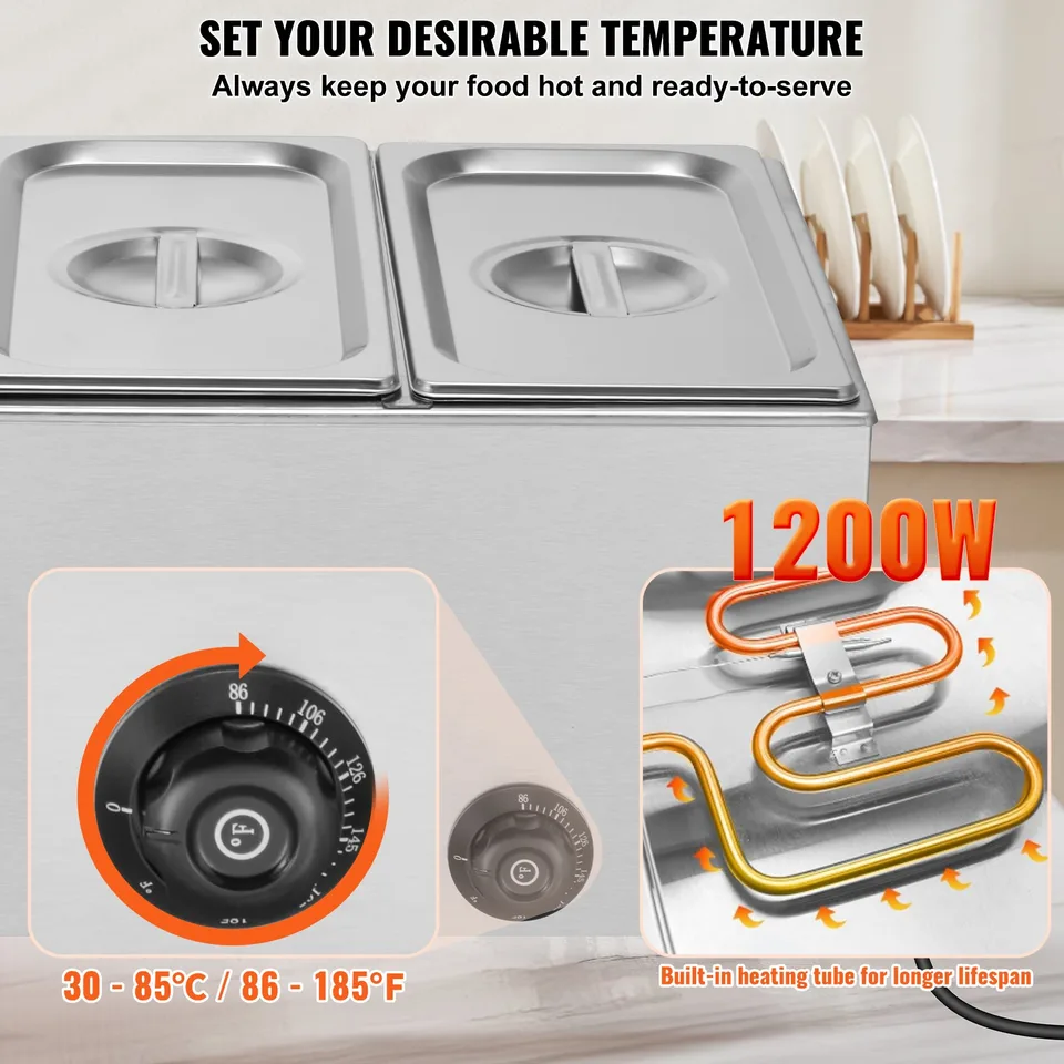 Commercial Electric Food Warmer 3-Pan Countertop Buffet 24QT Bain Marie view 4