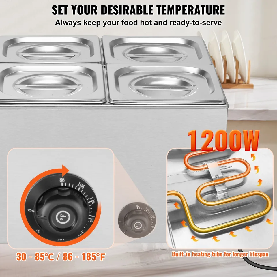 Commercial Electric Food Warmer 6-Pan Countertop Buffet 14.3QT Bain Marie view 3