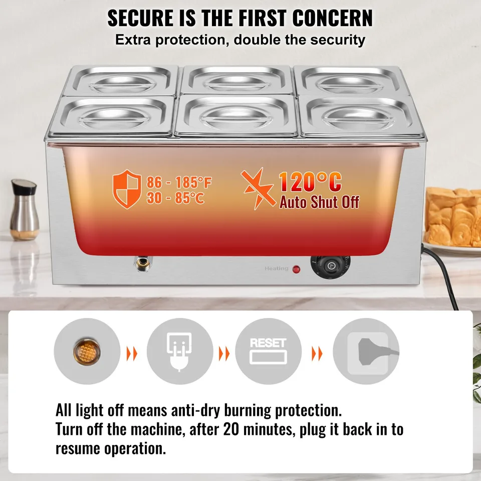 Commercial Electric Food Warmer 6-Pan Countertop Buffet 14.3QT Bain Marie view 2