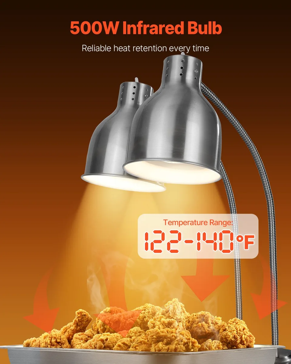 Commercial Food Heat Lamp 2-head Electric Catering For Food Restaurant & Buffet view 2