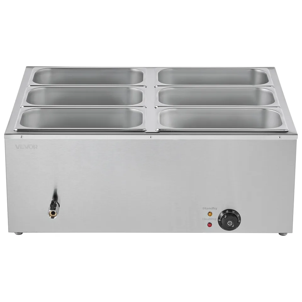 Commercial Food Warmer 6-Pan 1500W Countertop Buffet Bain Marie With Lid