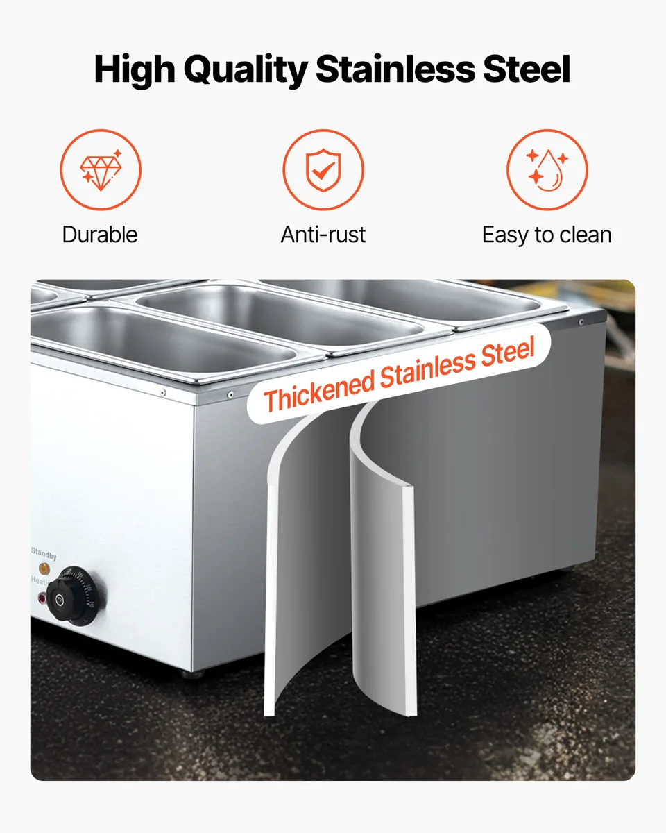 Commercial Food Warmer 6-Pan 1500W Countertop Buffet Bain Marie With Lid view 3
