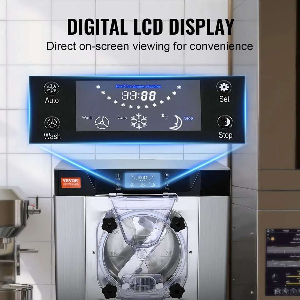 Commercial Ice Cream Machine, 12 L/H Yield, 1713W Single Flavor Countertop Hard Serve Ice Cream Maker, 4.5L Stainless Steel Cylinder, LED view 3