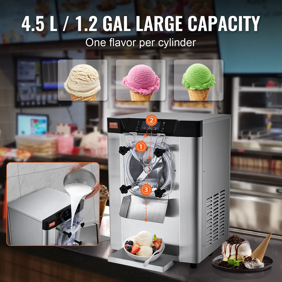 Commercial Ice Cream Machine, 12 L/H Yield, 1713W Single Flavor Countertop Hard Serve Ice Cream Maker, 4.5L Stainless Steel Cylinder, LED view 4