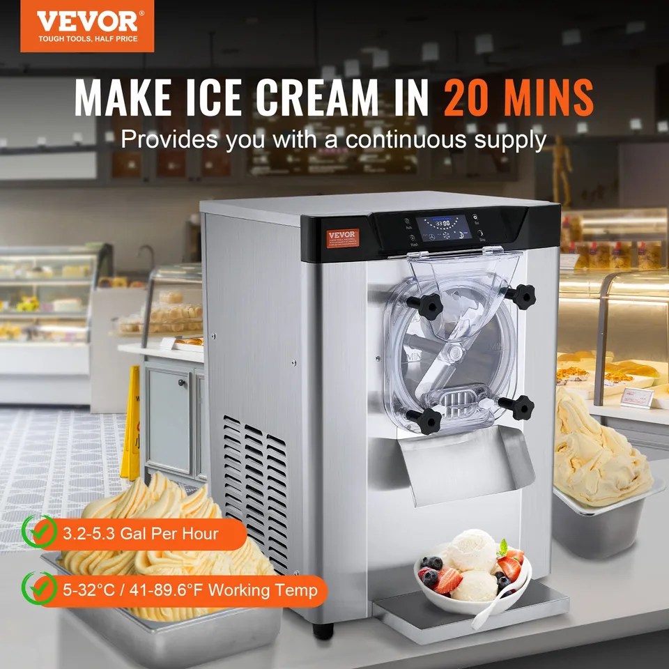 Commercial Ice Cream Machine, 12 L/H Yield, 1713W Single Flavor Countertop Hard Serve Ice Cream Maker, 4.5L Stainless Steel Cylinder, LED view 2