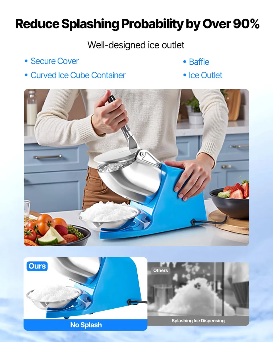 Commercial Ice Crusher 286LBS/H Electric Snow Cone Maker Shaved Ice Blue view 4
