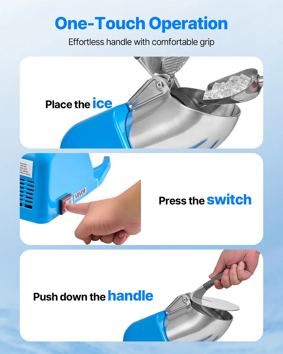Commercial Ice Crusher 286LBS/H Electric Snow Cone Maker Shaved Ice Blue view 3