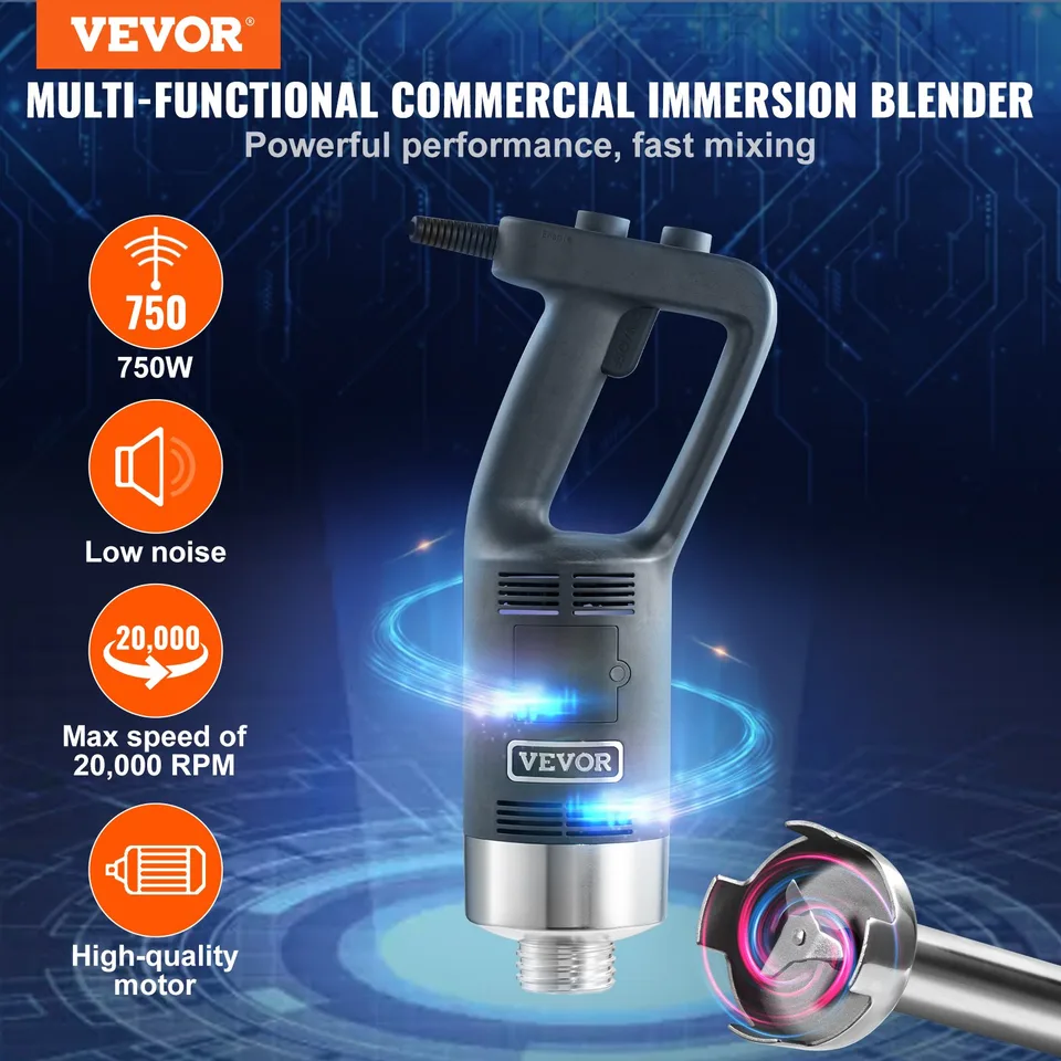 Commercial Immersion Blender, 750W 20' Heavy Duty Hand Mixer, Variable Speed Kitchen Stick Mixer With 304 Stainless Steel Blade, Multi-Purpose Portable Mixer For Soup, Smoothie, Puree, Baby Food view 2