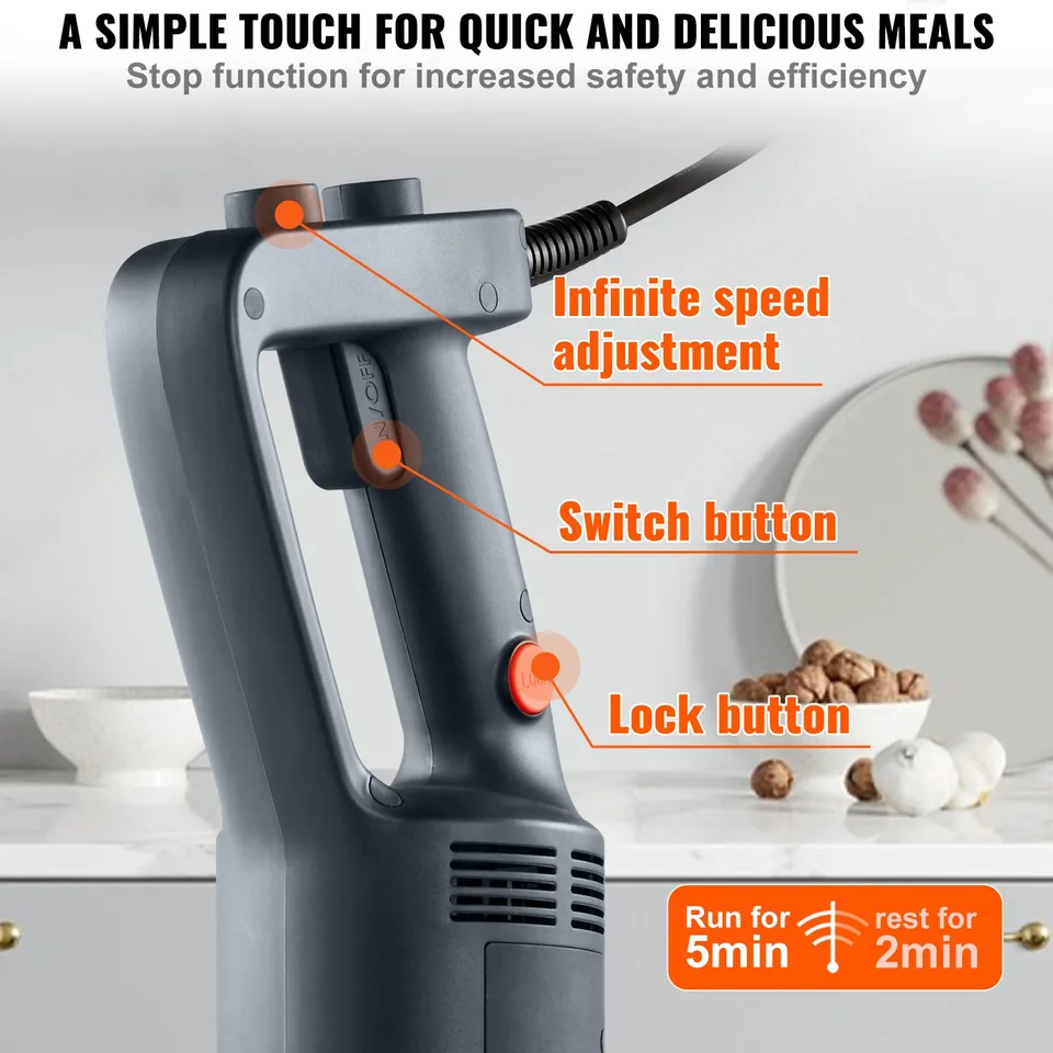 Commercial Immersion Blender, 750W 20' Heavy Duty Hand Mixer, Variable Speed Kitchen Stick Mixer With 304 Stainless Steel Blade, Multi-Purpose Portable Mixer For Soup, Smoothie, Puree, Baby Food view 4