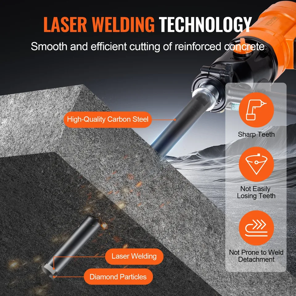 Core Drill Bit, 1-1/4' Wet Diamond Core Drill Bits, 14' Drilling Depth Concrete Core Drill Bit, 5/8'-11 Inner Thread, Laser Welding, Diamond view 2