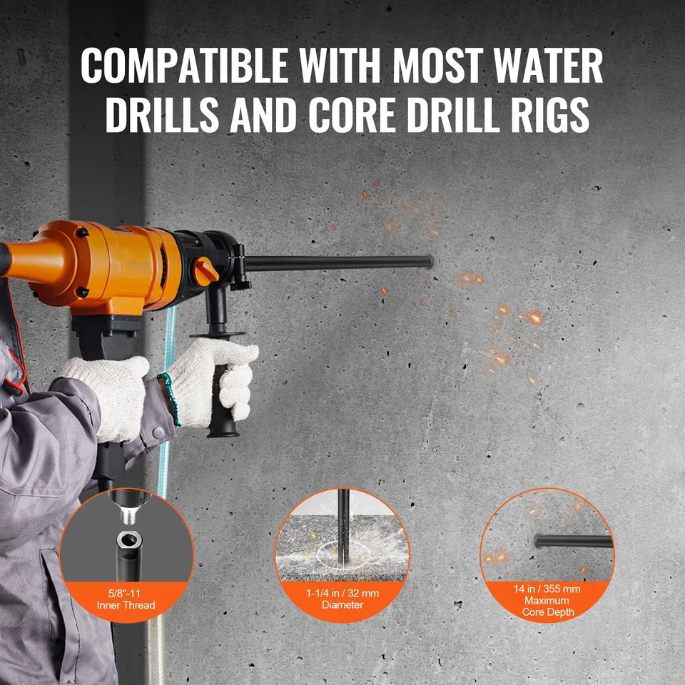 Core Drill Bit, 1-1/4' Wet Diamond Core Drill Bits, 14' Drilling Depth Concrete Core Drill Bit, 5/8'-11 Inner Thread, Laser Welding, Diamond view 3