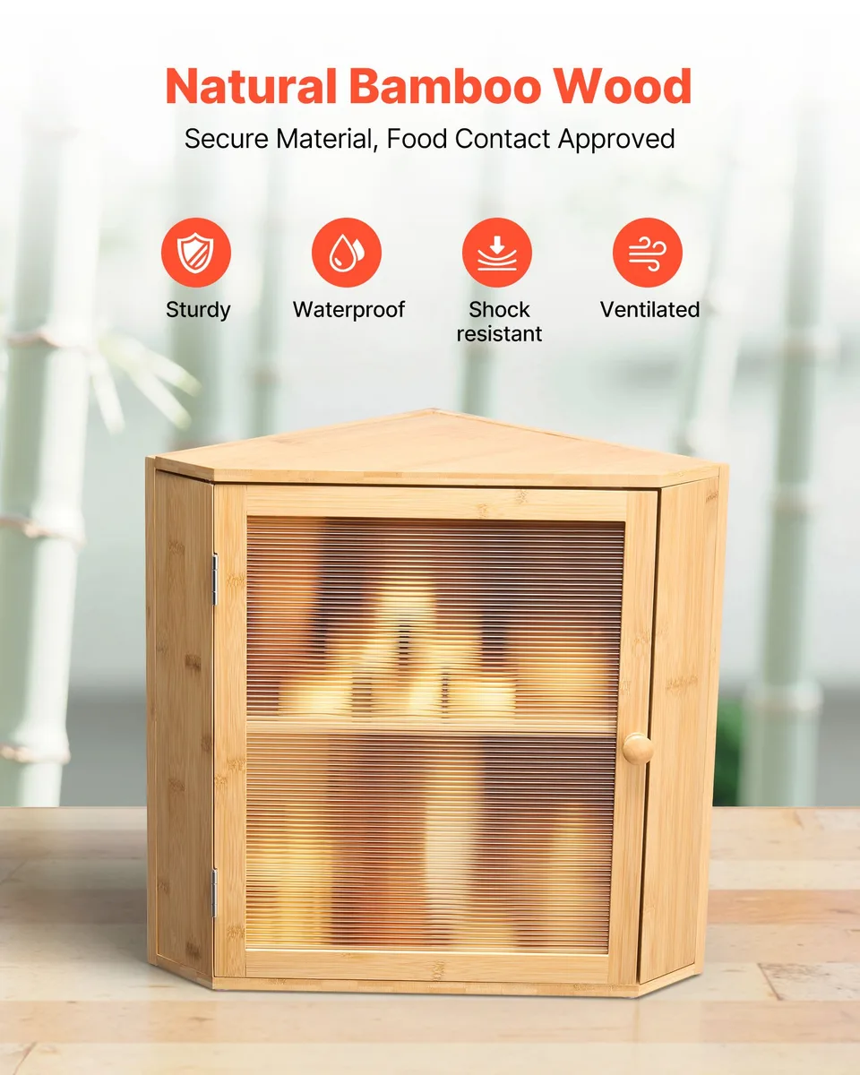 Corner Bread Box For Kitchen Counter Double Layer Bamboo Storage Container view 4