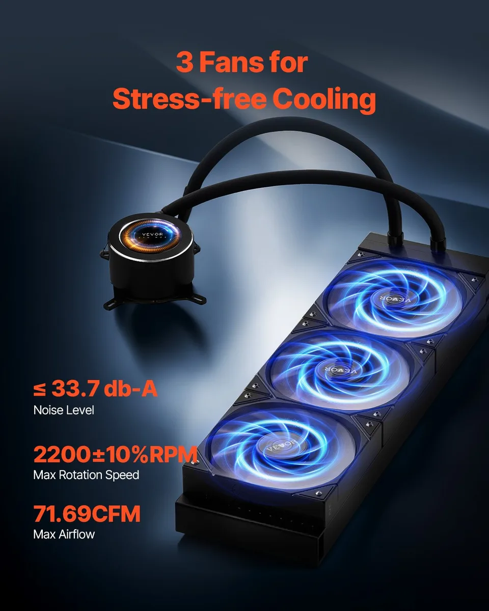 CPU Liquid Cooler AIO CPU Water Cooler With 3 PWN Fans(120 Mm) Intel AMD view 3