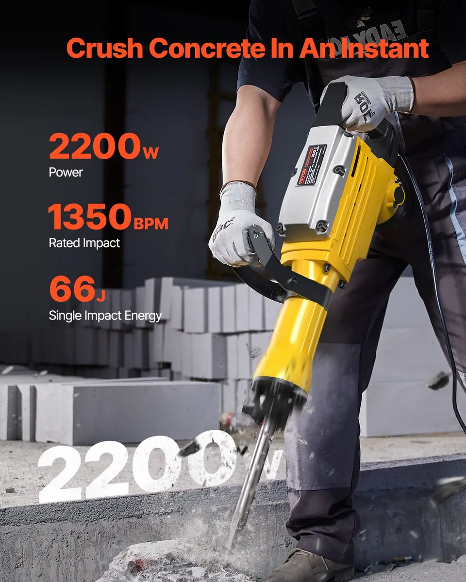 Demolition Jack Hammer Concrete Breaker 2200W Electric Hammer 2 Chisel Bit view 2
