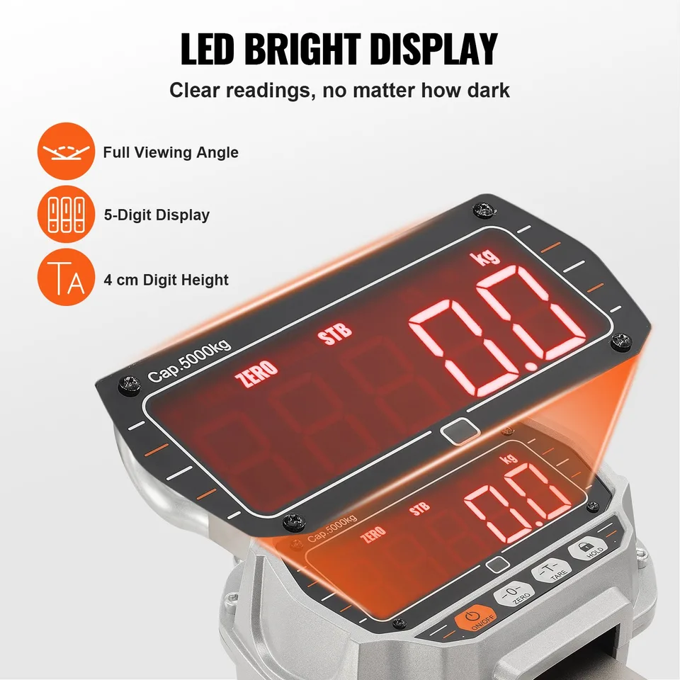 Digital Crane Scale, 11000 Lbs/5000 Kg, Industrial Heavy Duty Hanging Scale With Remote Control, Cast Aluminum Case & LED Screen, High view 4