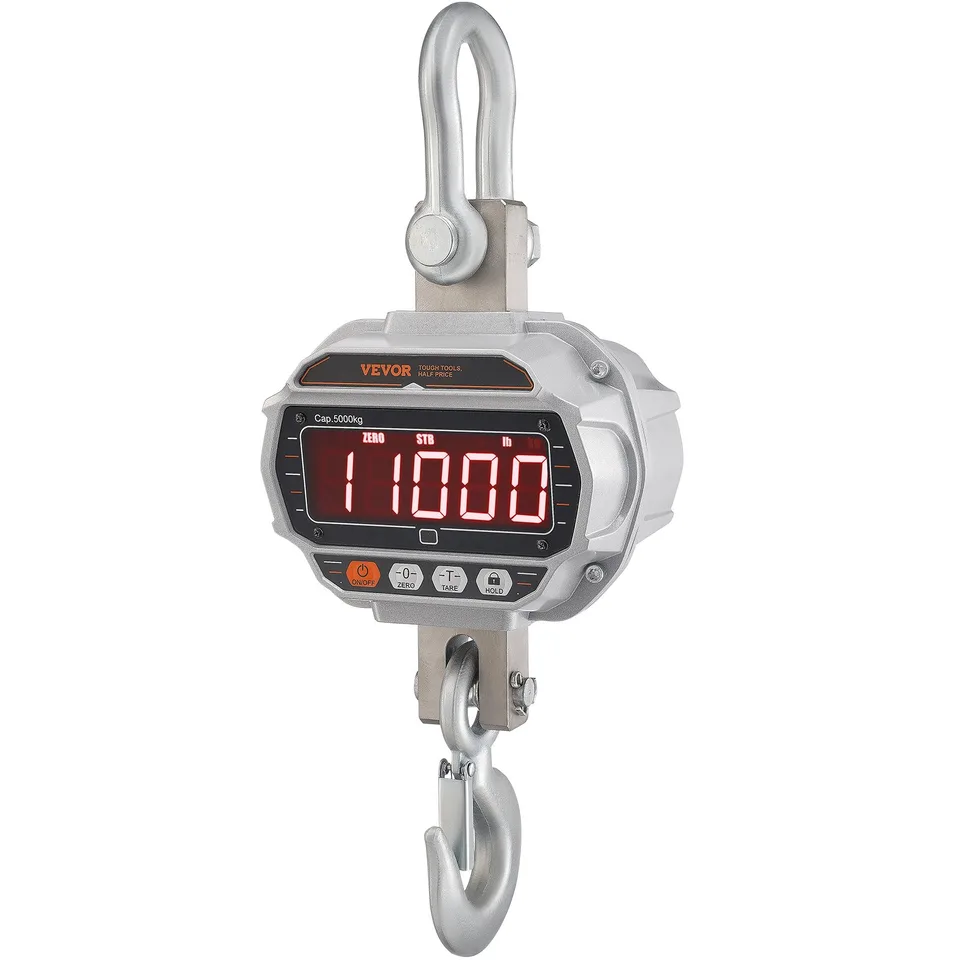 Digital Crane Scale, 11000 Lbs/5000 Kg, Industrial Heavy Duty Hanging Scale With Remote Control, Cast Aluminum Case & LED Screen, High Precision For Construction, Factory, Farm, Hunting (Silver)