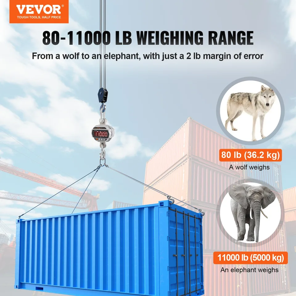 Digital Crane Scale, 11000 Lbs/5000 Kg, Industrial Heavy Duty Hanging Scale With Remote Control, Cast Aluminum Case & LED Screen, High view 2