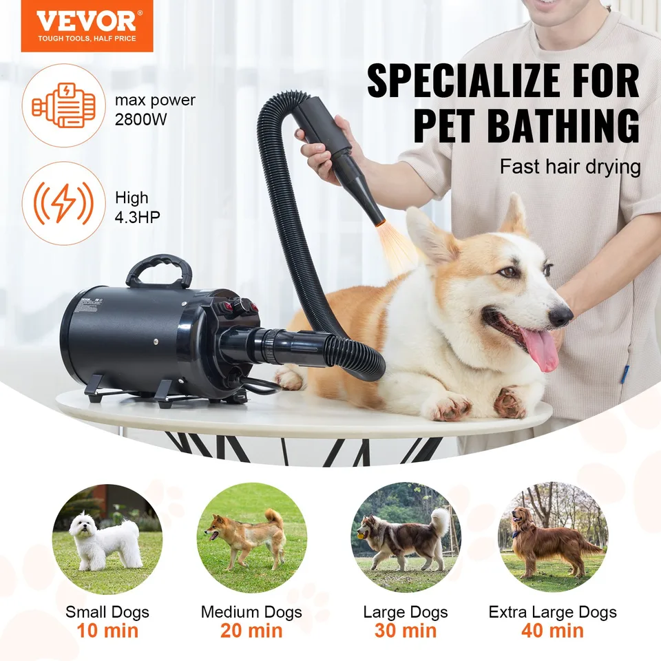 Dog Dryer, 2800W/4.3HP Dog Blow Dryer, Pet Grooming Dryer With Adjustable Speed And Temperature Control, Pet Hair Dryer With 4 Nozzles And view 3