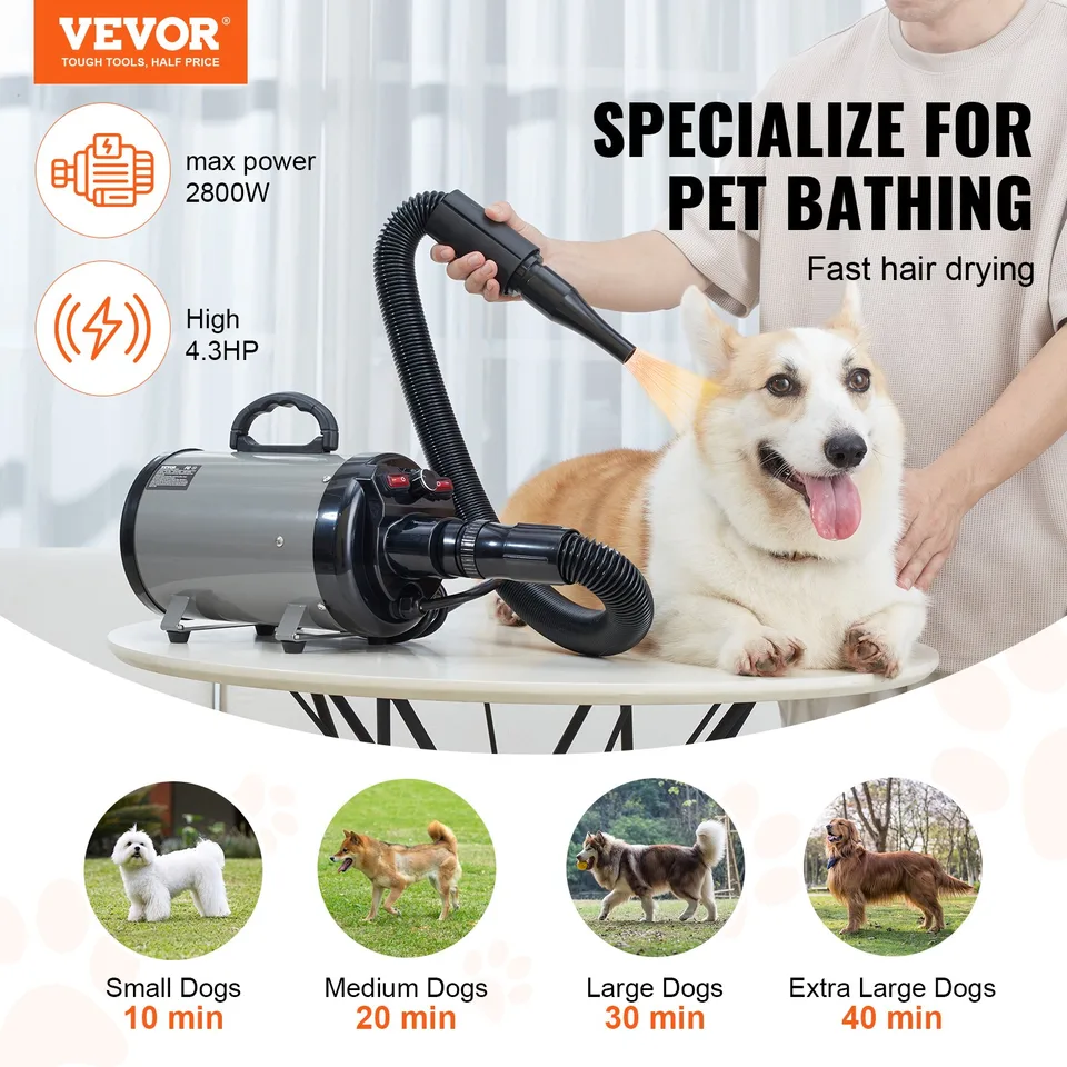 Dog Dryer, 2800W/4.3HP Dog Blow Dryer, Pet Grooming Dryer With Adjustable Speed And Temperature Control, Pet Hair Dryer With 4 Nozzles And view 3