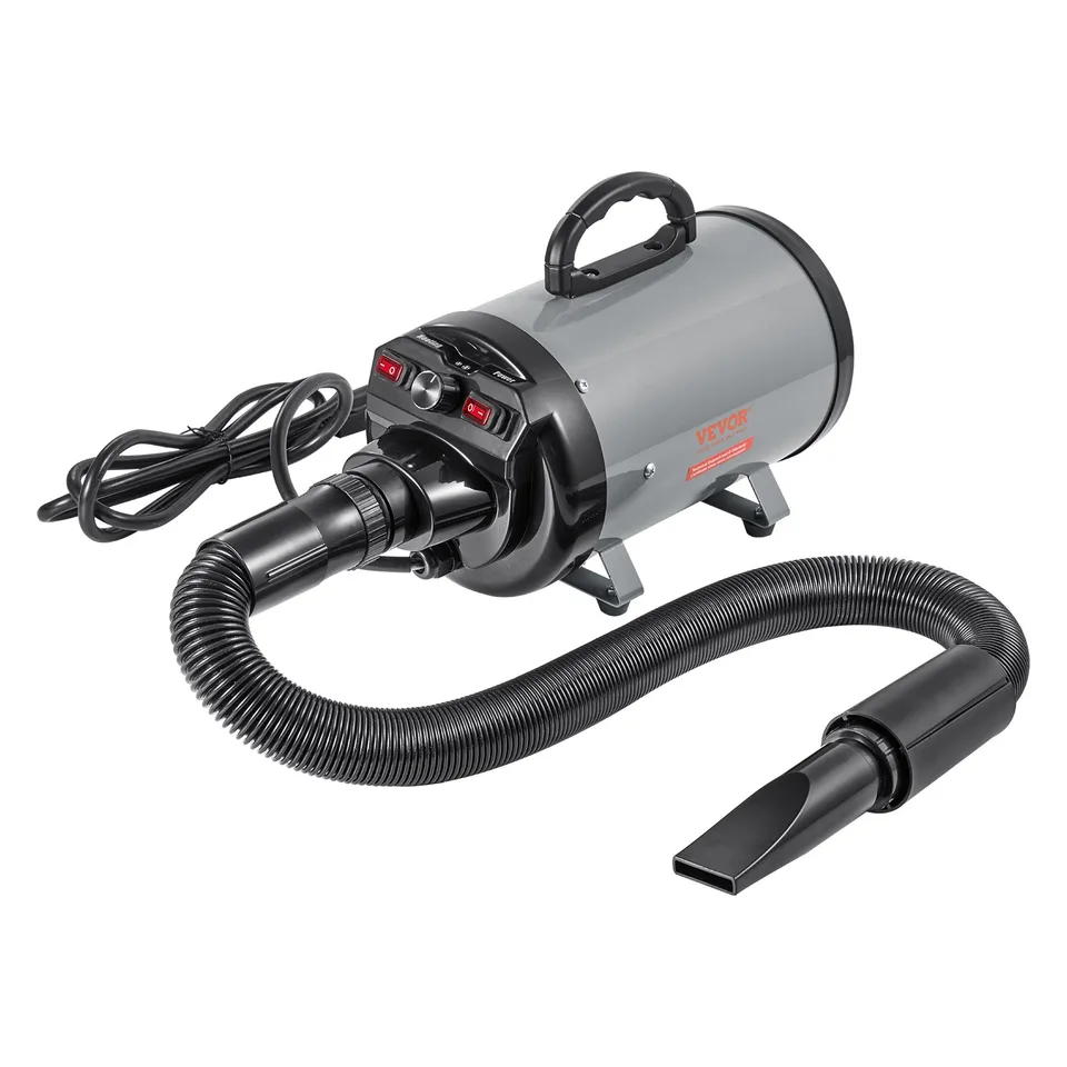 Dog Dryer, 2800W/4.3HP Dog Blow Dryer, Pet Grooming Dryer With Adjustable Speed And Temperature Control, Pet Hair Dryer With 4 Nozzles And Extendable Hose, Grey And Black