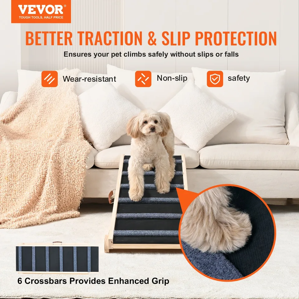 Dog Ramp, Folding Pet Ramp For Bed, Adjustable Dog Ramp For Small, Large, Old Dogs & Cats, Wooden Pet Ramp With 41.3' Long Ramp, Adjustable view 4