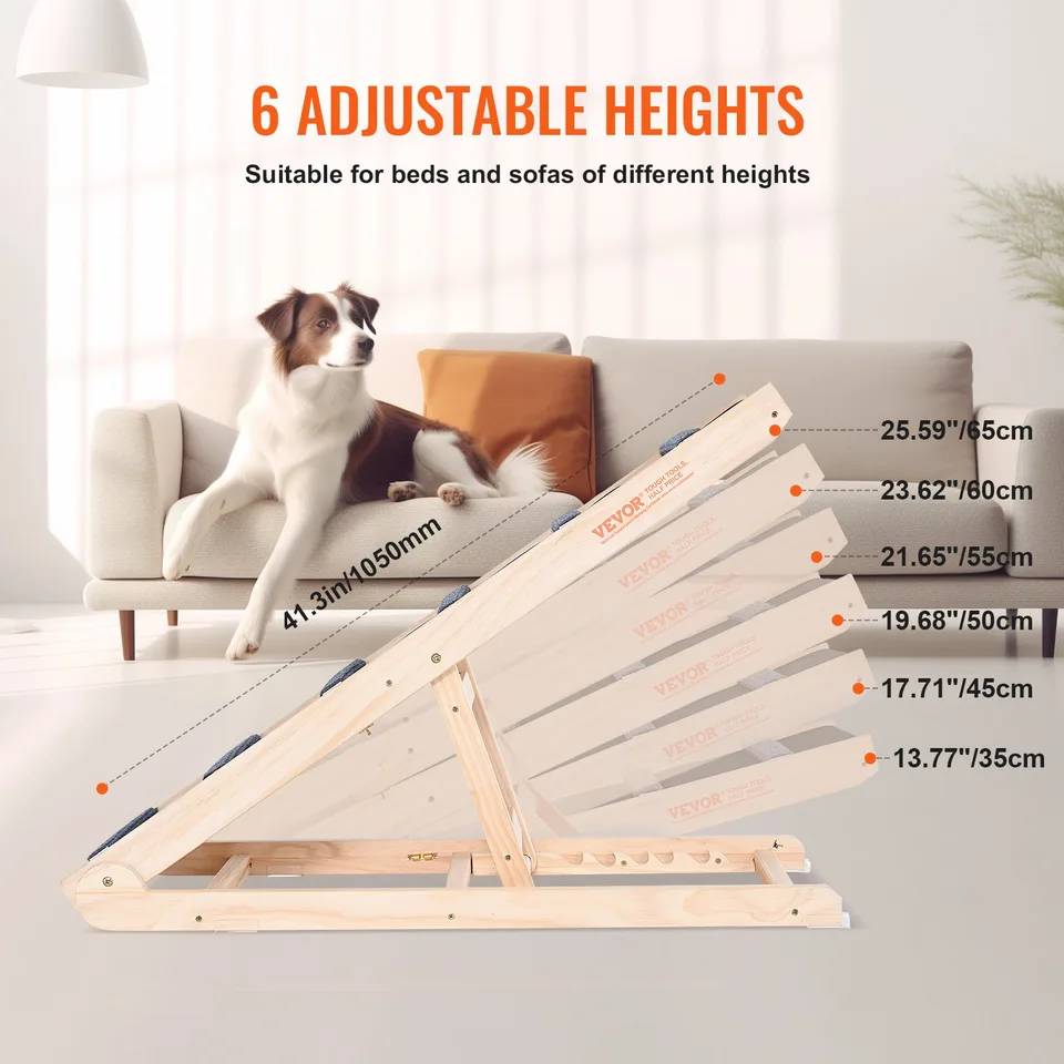 Dog Ramp, Folding Pet Ramp For Bed, Adjustable Dog Ramp For Small, Large, Old Dogs & Cats, Wooden Pet Ramp With 41.3' Long Ramp, Adjustable view 2