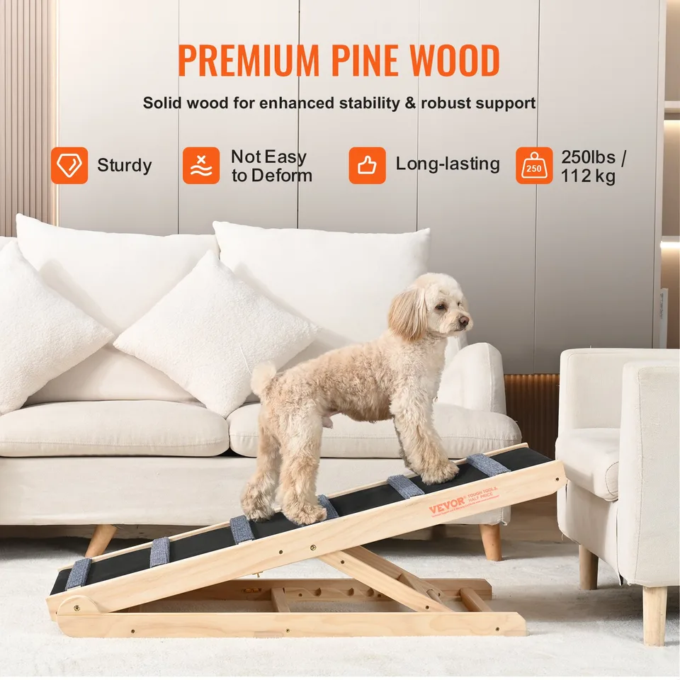 Dog Ramp, Folding Pet Ramp For Bed, Adjustable Dog Ramp For Small, Large, Old Dogs & Cats, Wooden Pet Ramp With 41.3' Long Ramp, Adjustable view 3