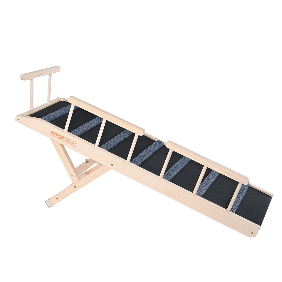Dog Ramp, Folding Pet Ramp For Bed, Adjustable Dog Ramp For Small, Large, Old Dogs & Cats, Wooden Pet Ramp With 47.2' Long Ramp, Adjustable From 13.8' To 27.6', Suitable For Couch, Sofa, Car