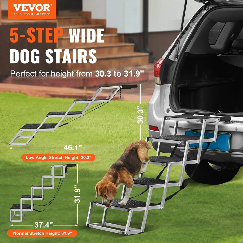 Dog Stair For Cars 5-step Folding Dog Steps Aluminum Loads Up To 150 Lbs view 2