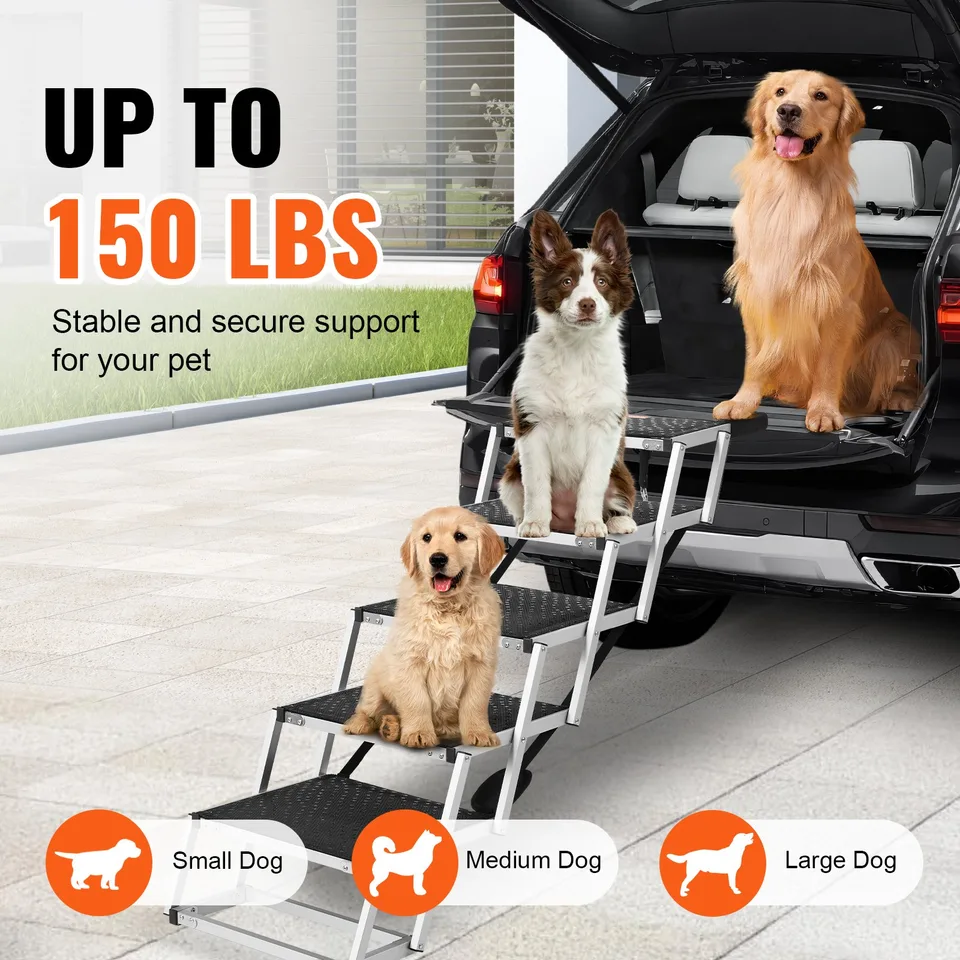 Dog Stair For Cars 5-step Folding Dog Steps Aluminum Loads Up To 150 Lbs view 3