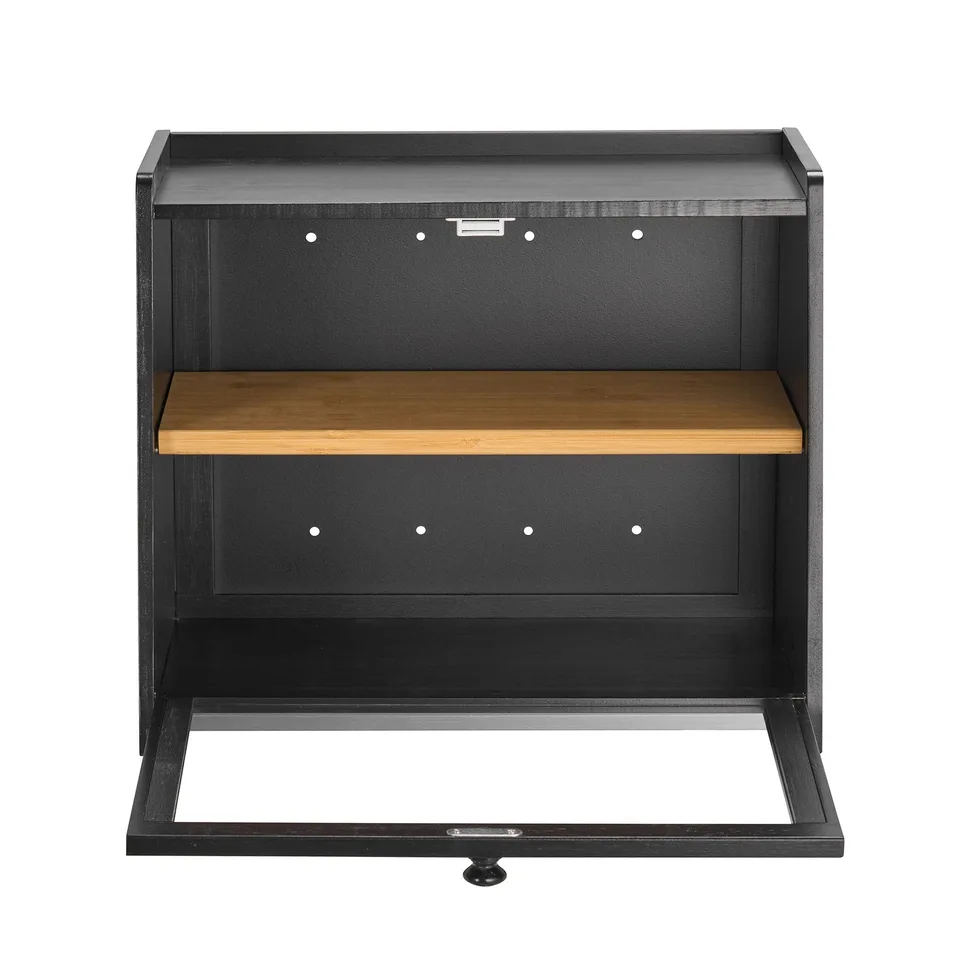 Double Layer Bread Box For Kitchen Counter Bamboo Storage Bread Container Black