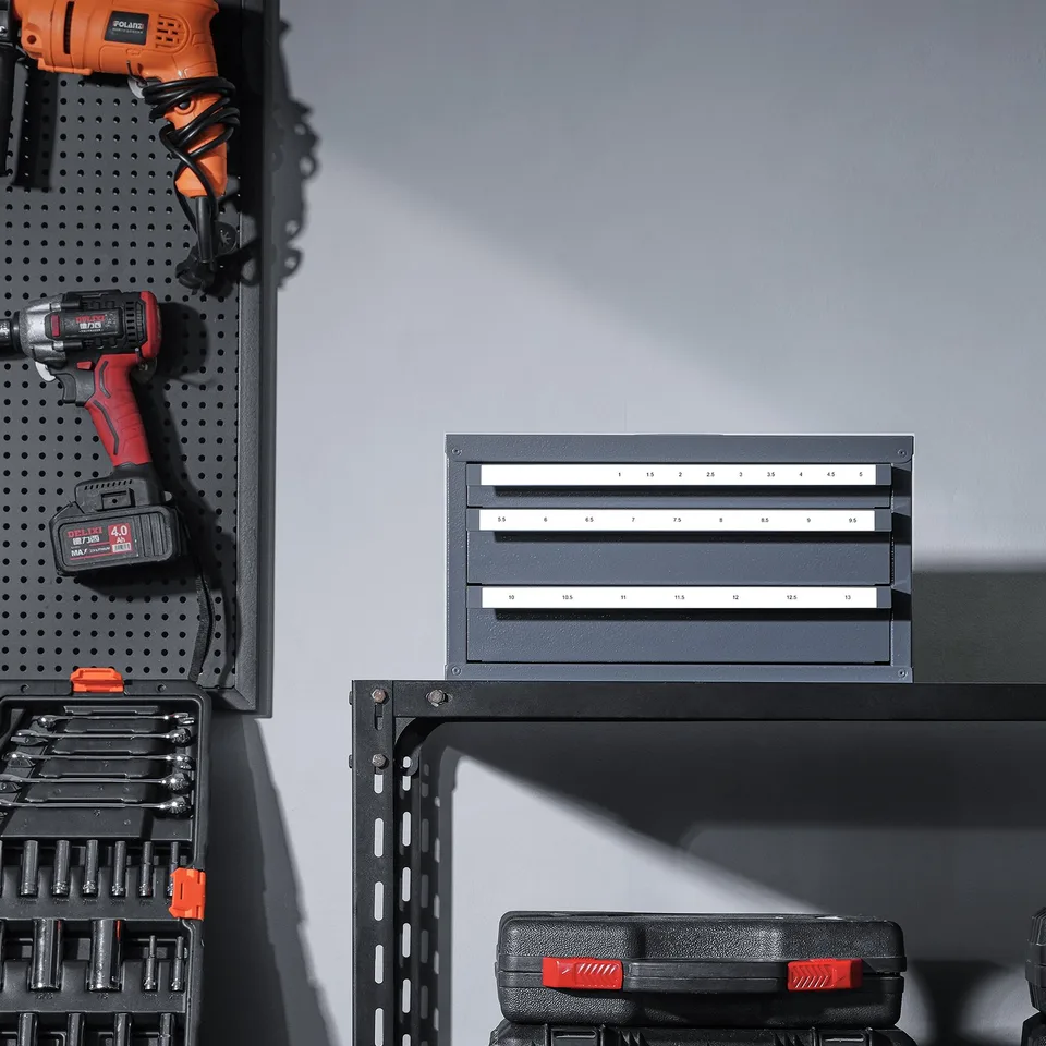 Drill Bit Dispenser Cabinet, Three-Drawer Drill Bit Organizer Cabinet For 1mm To 13mm, Steel Drill Dispenser Organizer Cabinet With Labels view 2