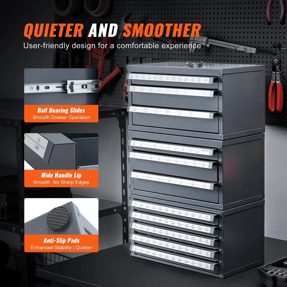 Drill Bit Dispenser Cabinet, Three-Drawer Drill Bit Organizer Cabinet For 1mm To 13mm, Steel Drill Dispenser Organizer Cabinet With Labels view 4