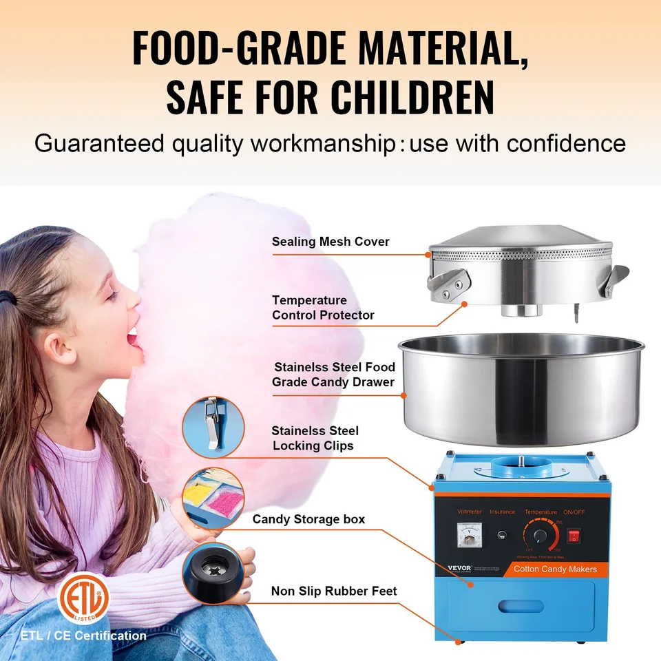 Electric Cotton Candy Machine, 1000W Candy Floss Maker, Commercial Cotton Candy Machine With Stainless Steel Bowl, Sugar Scoop, And Drawer view 4