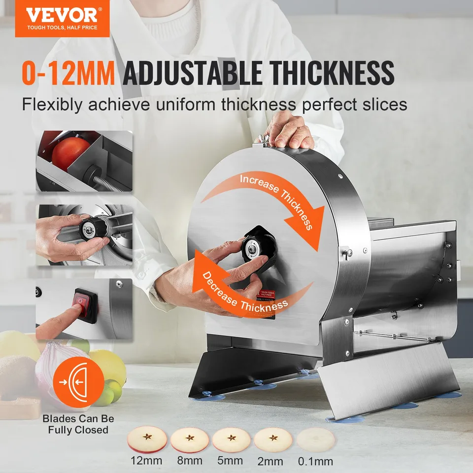 Electric Vegetable Slicer, 0-0.5'/0-12mm Thickness Adjustable Commercial Slicer Machine, Convertible To Manual, Stainless Steel Food Cutter Slicing Machine, For Potato, Lemon, Tomato, Apple view 2