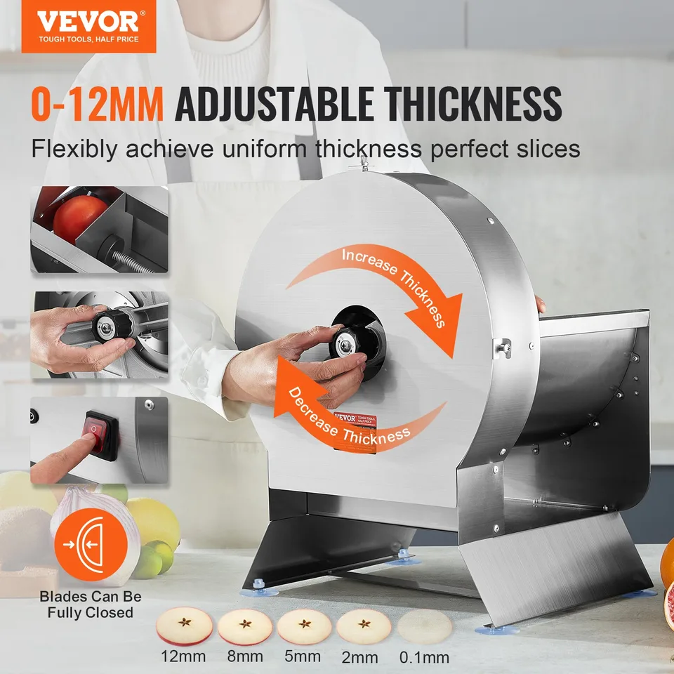 Electric Vegetable Slicer, 0-0.5'/0-12mm Thickness Adjustable Commercial Slicer Machine, Convertible To Manual, Stainless Steel Food Cutter view 4