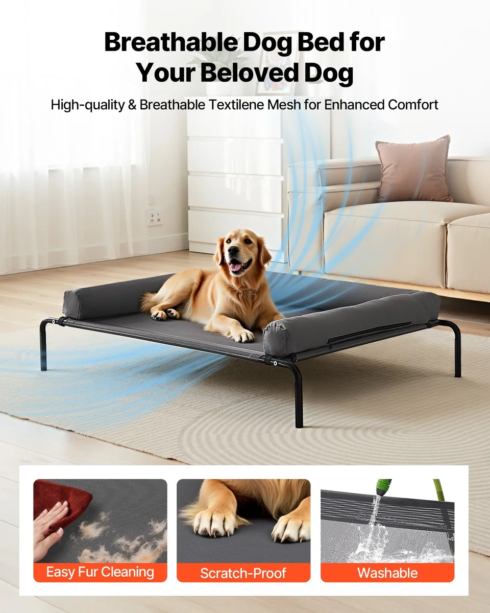Elevated Dog Bed For Large Dog Portable Raised Dog Cot With Pillow XL Gray view 2
